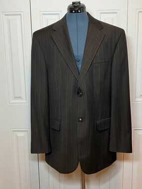 Vintage Geoffrey Beene 100% Worsted Wool Brown Pinstripe Suit Size 42R
